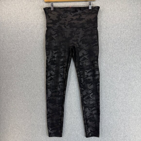 Spanx Womens Black Silver Gray Camo Leggings Athletic Workout‎ Womens Size XL - Picture 1 of 12